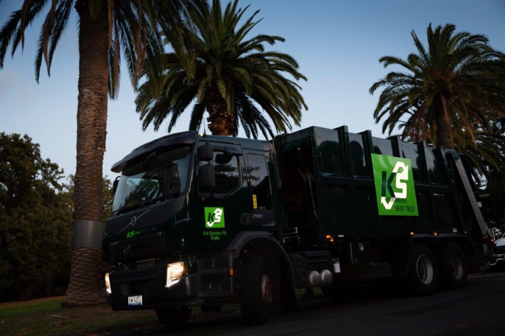 KS Environmental waste truck Melbourne night
